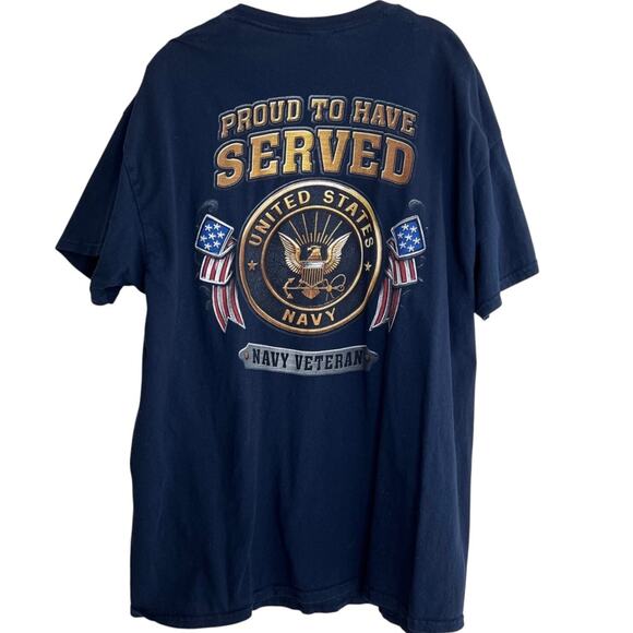 US Navy Veteran T-Shirt Mens XL Blue Gildan Heavy Cotton Proud to Have Served - Picture 1 of 6